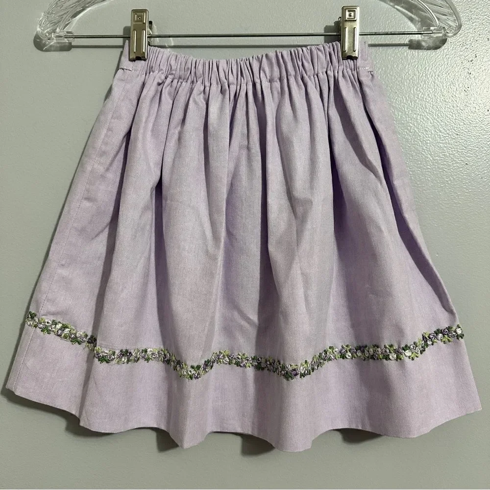 Glorimont girls purple skirt with floral trim, elastic waist, size 4